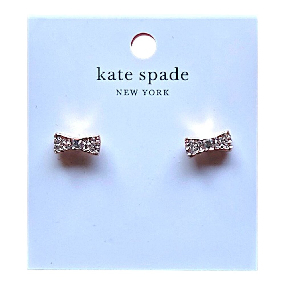 Kate Spade Ready, Set, Bow! Rose Gold, Clear Crystal Pavé Bow Stud Earrings